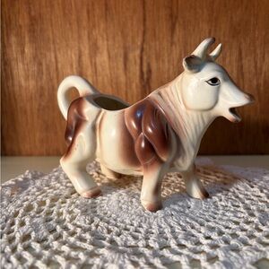 Vintage Ceramic Cow Creamer in Brown and Cream